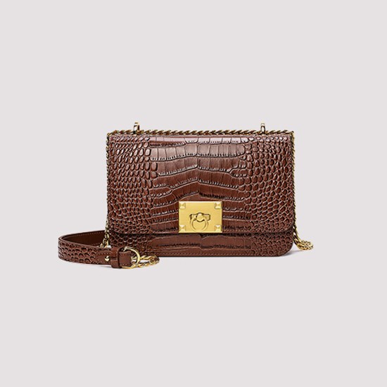 Crocodile Chain Bag, Small Square Bag, Leather Crossbody Bag - Memoo.com